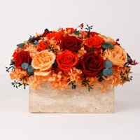 Bunga Mawar Awet Selamanya, Bunga Asli Alami, Hydrangea Oranye, Eucalyptus dalam Vas Travertine Bulat, Persegi, dan Persegi Panjang, Custom