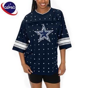 QZFSO Custom Retro Sublimation Soccer T Shirt American Football Uniform <b>Top</b> <b>Rhinestone</b> <b>Mesh</b> Fabric Rugby Sport Jersey for Women - Product Image 1