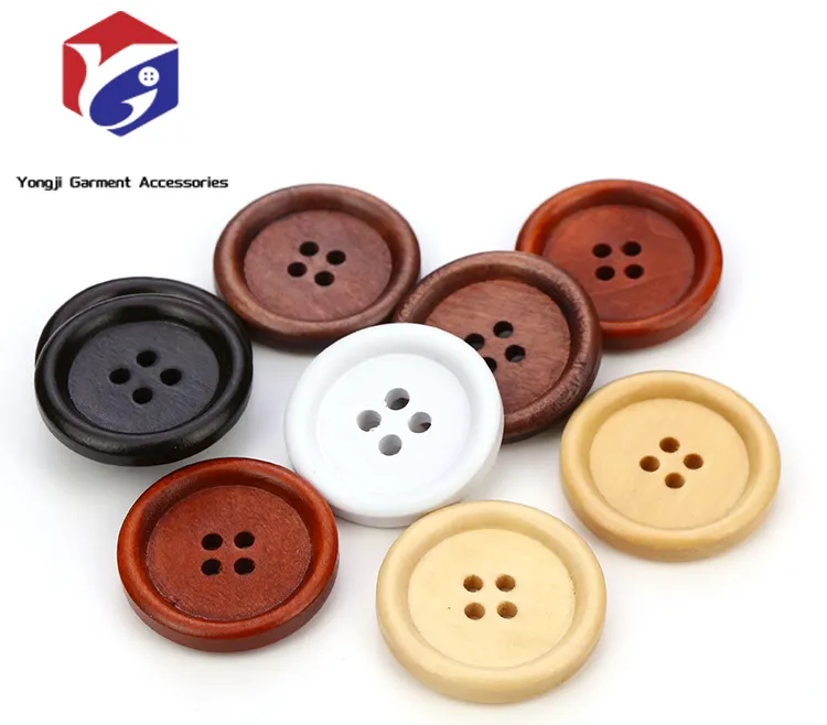 Natural Wood Buttons For Kids Clothing Brown Colored Grease Effect Machine Washable Big Wood Button 4holes Garment Accessories