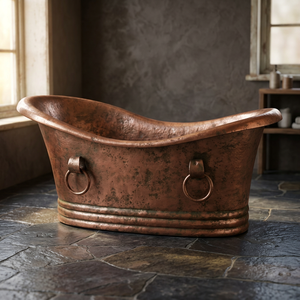 Baignoire ovale autoportante de luxe en cuivre antique, fabriquée à la main, avec couvercle CH-799, India Home Crafts, pour bains relaxants à domicile et dans les hôtels - Product Image 1