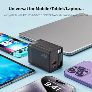 GaN 65W Retractable Cord Fast <b>Charger</b> QC3.0/QC4.0 PD 3.0 Type-C for Smart Watches Mobile Phones ABS Material OVP/OCP Protection - Product Image 6