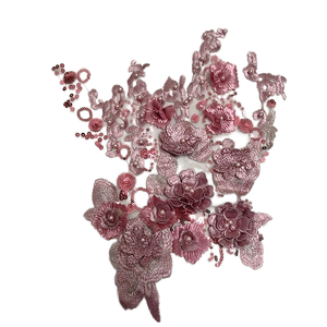 Tissu en dentelle florale à paillettes 3D écologique et fantaisie, appliqué en maille, découpé à la main, pour robes de scène vintage de luxe - Product Image 1