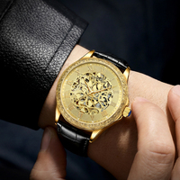 Montre mécanique de luxe unisexe pour affaires |   Acier inoxydable |   Résistant à l'eau 3BAR |   Bracelet en cuir véritable |   Pointeur |   Transparent