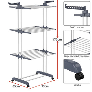 Tendedero de ropa plegable de tres niveles con forma de ala, para interior y exterior, con seis ruedas. - Product Image 3