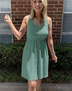 Оптовая продажа: Новое модное женское повседневное платье миди без рукавов с эластичным поясом, однотонное, свободного кроя, с декоративными пуговицами - Product Image 1