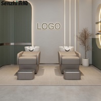 Fauteuil de lavage moderne et durable pour salon de coiffure et institut de beauté, mobilier de salon en cuir synthétique avec cuvette en céramique