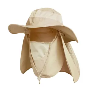 Khaki Removable Neck Flap Face Mask Sunshield Fishing Baseball Cap Men Women Unisex Bucket Hat Camping Outdoor Sun Cap Gorras
