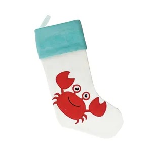 New Arrival Ocean Merry Christmas Decoration 2024 Crab Embroidery Blue Cruise Velvet Christmas Stocking