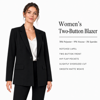 Blazer de bureau formel pour femmes, noir, deux boutons, poche à rabat, manches longues, veste de costume, OEM, fabrication sur mesure, vente en gros directe d'usine