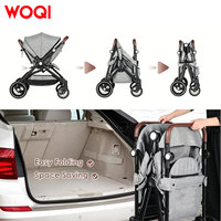 Chariot pliable tout-terrain WOQI en fer pour 2 enfants, chariot de courses avec auvent, poignées réglables, siège haut et organisateur