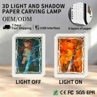 Nouvelle arrivée 3D imprimé papier découpé boîte à lumière sculpture ombre lumière encadrée Anime mur Art petite veilleuse LED