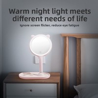 Miroir de maquillage double face portable avec cadre en plastique LED, éclairage USB rechargeable, variateur tactile, grossissement 5X, pour l'approvisionnement transfrontalier