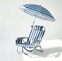 Chaise de plage pliante à rayures bleues et blanches avec parasol amovible et dossier réglable pour l'extérieur