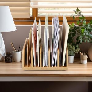 Wooden Desktop <b>File</b> Organizer 5 Slots Standing Type For Office Documents Books Stationery <b>Storage</b> Rack - Product Image 5