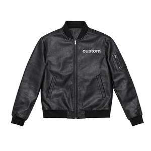 Chaqueta Bomber de Cuero PU Personalizada para Hombre, Chaqueta Casual Negra con Cierre, Logotipo Personalizado, Ropa Urbana, Suministro OEM ODM - Product Image 2