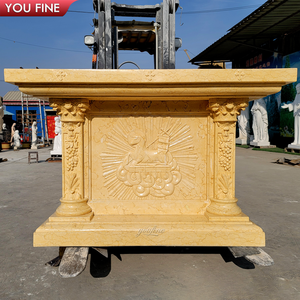 مذبح رخامي بيج منحوت يدويًا للكنيسة - Product Image 4