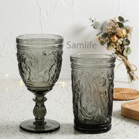 Samlife-23024 Vente en gros de sets de verres à vin vintage personnalisés en verre gaufré, ensemble de verres à vin de luxe colorés