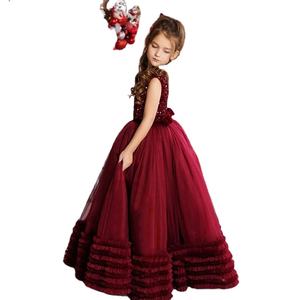 Commerce Extérieur <span class=keywords><strong>Vin</strong></span> Rouge Robe de Soirée <span class=keywords><strong>Pompadour</strong></span> Robe Performance Vêtements Anniversaire Piano Modèle Fleur Fille Robe - Product Image 4