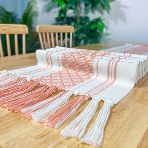 Nappe en coton et lin jacquard, chemin de table à franges fait main, serviette de pied de lit, couvre-table, torchons - Product Image 2