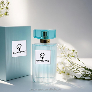 Flacon de parfum rayé bleu clair 50ml 100ml Flacon de parfum vide avec vaporisateur Boîte d'emballage personnalisée Flacon de parfum OEM - Product Image 6