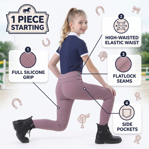 Pantalons d'équitation pour enfants imprimés, ultra-extensibles, respirants, avec grip intégral en silicone, poches, coupe ajustée, durables - Product Image 1