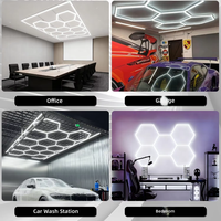 Plafonnier LED hexagonal alvéolé pour garage et atelier, IP54, 6500K, avec couvercle en PC modulaire, étanche, économe en énergie, pour detailing automobile et zone de travail automobile