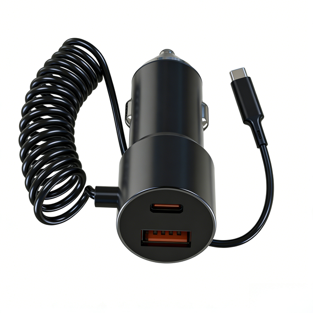 Portable Car Accessories Phone Car Charger Type-C PD Fast Charging Coiled Cable Car Charger for iPhone Samsung Xiaomi