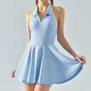 Robe de tennis sans manches Xsunwing New Lulu avec col polo, avec coussinets de poitrine, combinaisons de yoga, shorts de badminton, culottes de sport WDS521 - Product Image 4