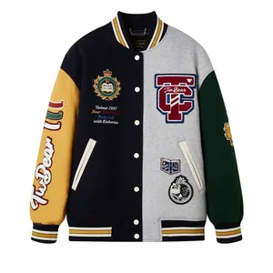 Benutzer definierte Chenille Perlen Stickerei Patchwork Kontrast farbe Button-up Baseball Varsity Jacket Frauen Unisex