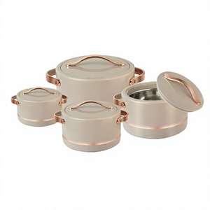 Ensemble de casseroles rondes minimalistes avec couvercles en verre, bordure en cuivre, intérieur en acier inoxydable, durable, lavage à la main uniquement - Product Image 1