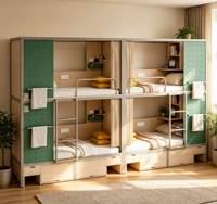 Lits superposés modernes pour dortoirs scolaires et auberges de jeunesse, avec design à lattes et compartiments séparés