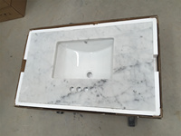 Plan de toilette de salle de bain en marbre italien Carrara blanc de 37 po x 22 po avec lavabo simple à encastrer, comptoirs en granit d'occasion en vente