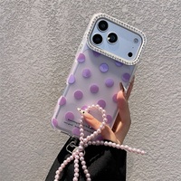 Étui de téléphone de luxe avec chaîne de perles pour iPhone 17 16 15 14 13 12 Pro Max, motif à pois scintillant