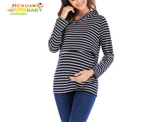 Las mujeres mamá embarazada enfermería maternidad manga larga rayas Tops blusa <span class=keywords><strong>ropa</strong></span> de alimentación de lactancia Top Sudadera con capucha - Product Image 1