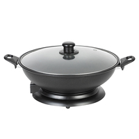 Wok électrique chinois en aluminium noir de 34 cm avec thermostat, antiadhésif et sans fumée pour la maison
