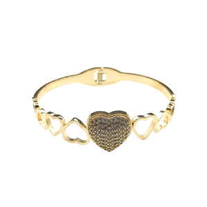 <b>Crystal</b> Heart Bracelet Gold Plated 316L Stainless Steel PVD <b>Coating</b> Women's Jewelry - Product Image 2