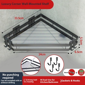 Giá lưu trữ góc Kim Loại treo tường với thiết kế hình tam giác không đục lỗ cho đồ gia dụng cho phòng khách - Product Image 6