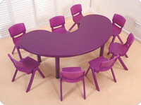 Ensemble de table et chaises modulaires en plastique coloré pour la maternelle, écologique, durable, circulaire, courbé, meubles pour enfants, préscolaire