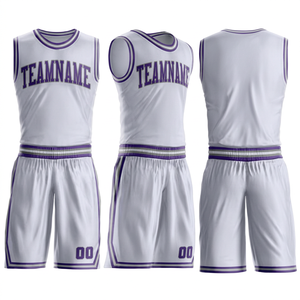 Maillots de basket-ball personnalisés TriPro Sports blancs et violets, uniforme d'équipe par sublimation, kit sportif sans manches pour l'entraînement en club, unisexe - Product Image 1