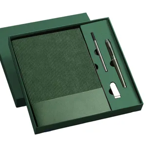 Özel Logo lüks A5 Pu kapak kurumsal hediye kalem USB hediye seti ile iş not defteri dergi seti kutusu