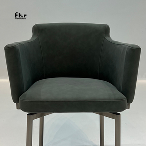 Fauteuil de salle à manger moderne en similicuir vert foncé avec accoudoirs cousus et base en métal brossé pour hôtel et restaurant - Product Image 2