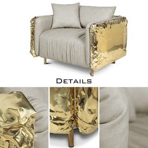 Lüks High-End l-şekilli modüler koltuk takımı dövülmüş pirinç osmanlı Premium kumaş sünger ile oturma odası mobilya için dolum
