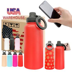 Stainless Steel Powder Coated Vacuum Insulated Copper Plated 32Oz Water Bottle <b>Phone</b> <b>Holder</b> With Magnetic <b>Rings</b> Flip Straw - Product Image 1