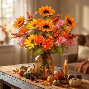 Ramo de Girasoles Artificiales de 12 Pulgadas, Decoración Otoñal para el Hogar, Centro de Mesa para Sala de Estar - Product Image 2