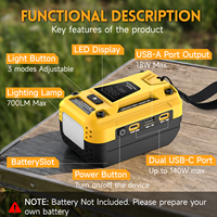 Chargeur de batterie portable multifonction compatible avec la batterie Dewalt PD3.1, artisanat, camping, urgence