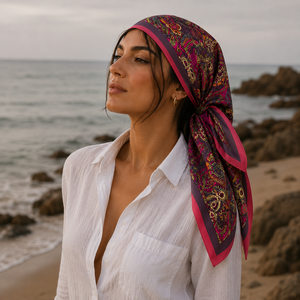 Women Breathable All Seasons <b>Silk</b> <b>Scarf</b> European American Square Pattern Adult Digital Print Reversible Fashion Daily Wear - Product Image 3