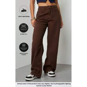 Funky Luxury <b>Women</b> Wide Leg Brown <b>Stretch</b> Denim <b>Jeans</b> High Rise Loose Fit Eco-Friendly Plating Street Style Size 26-40 OSCA - Product Image 4