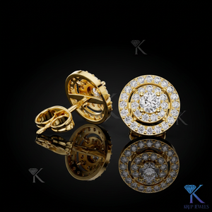 Lab Grown Diamond Double Halo <b>Stud</b> Earrings 14K 18K Solid Gold Pave Circle Women's Jewelry Trendy Party Bridal Anniversary Gift - Product Image 1