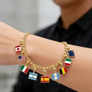 Nouveau Bracelet DIY en Acier Inoxydable avec Breloque Drapeau National Doré Personnalisé pour Homme et Femme, Idéal pour la Fabrication de Bijoux, Collection 2026 des Matchs Mondiaux - Product Image 2