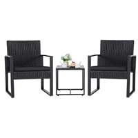 Ensemble bistrot d'extérieur 3 pièces en rotin PE, best-seller, avec chaises en osier, coussins et table d'appoint en métal pour balcon et véranda